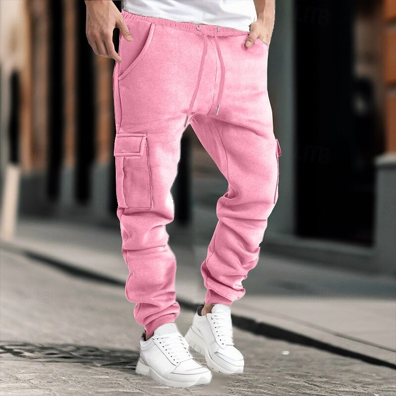 Homens Calças Cargo Calças Calça de moletom cargo Cintura elástica Bolso multi Punho com Elástico Tecido Vestível Ao ar livre Diário Acampar e Caminhar Moda Clássico Preto Amarelo de 2025 por $25.99 –P3