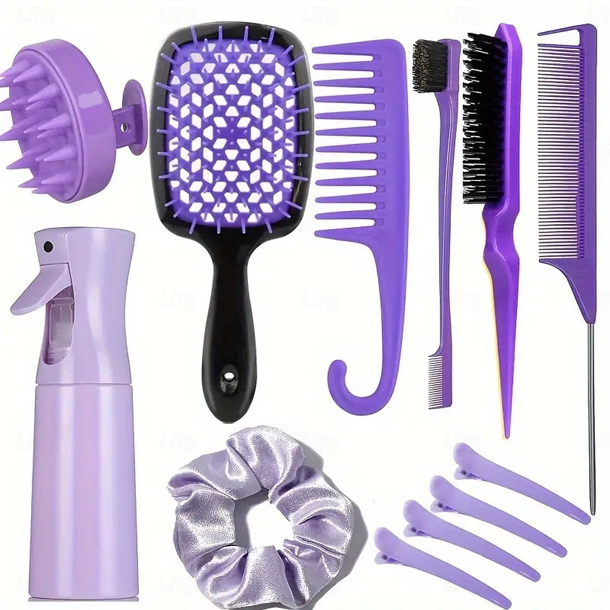 12pcs Complete Hair Styling Comb Set - Versatile Detangling & Teasing Combs, Edge & Rat Tail Brushes, Scalp Massager, Spray Bottle - Ideal for All Hair Types & Daily Use 2025 - $14.99 –P1