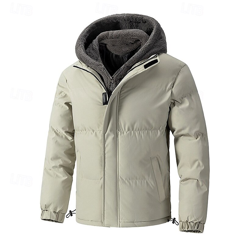 Herre Vinterjakke Pufferjakke Fleece-jakke Polstret 2 i 1 falske to stykker Polyester Hette Lomme utendørs Stevnemøte Fritid / hverdag Normal Mote Fritid Hold Varm Vindtett Vinter عادي Mørkegrå Svart 2025 - $66.99 –P2