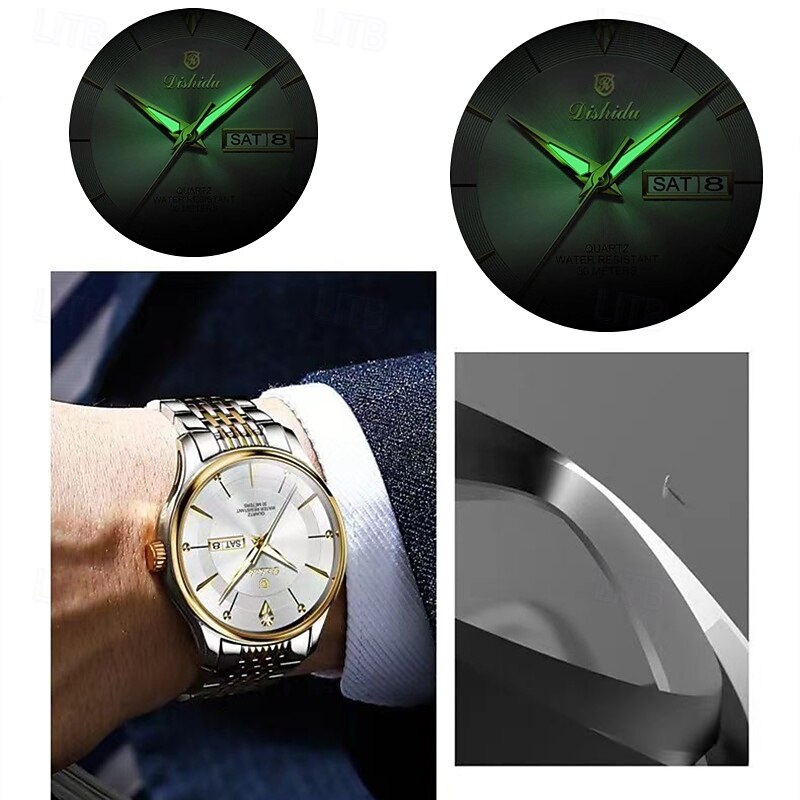 noua tendință de modă pentru bărbați cu calendar dublu ceas cu quartz luminos, simplu, versatil, timp liber, călătorie, sport, ceas pentru bărbați 2025 - $22.99 –P9