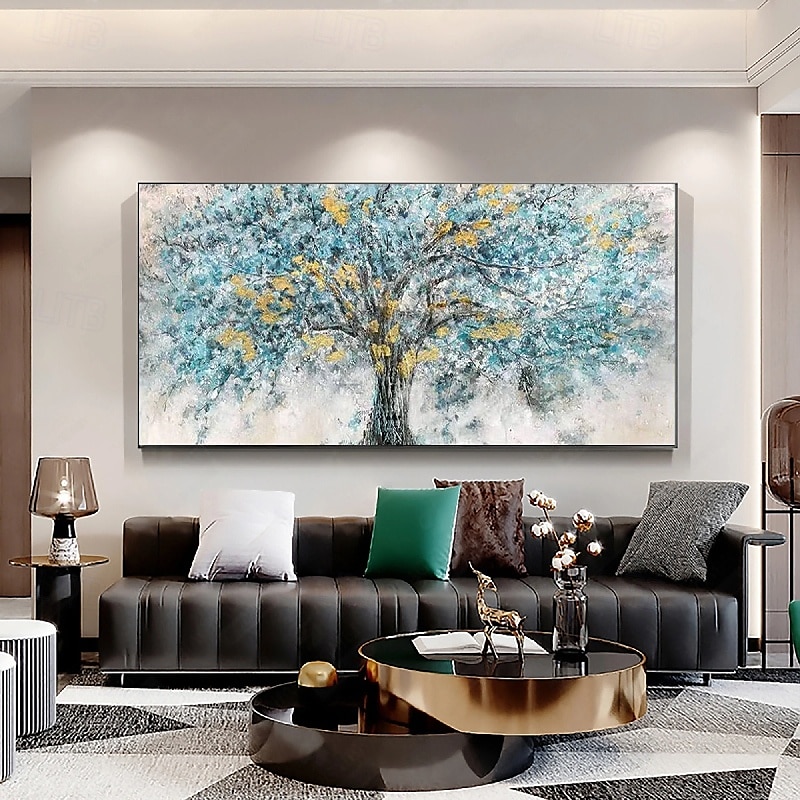 extra großes handgemaltes abstraktes Blumenölgemälde handgemachte Wandkunst große Spachtellandschaftsgemälde Frühlingsgold-Bule-Blumengemälde moderne dekorative Baumgemälde Raumkunst 2025 - $61.99 –P6