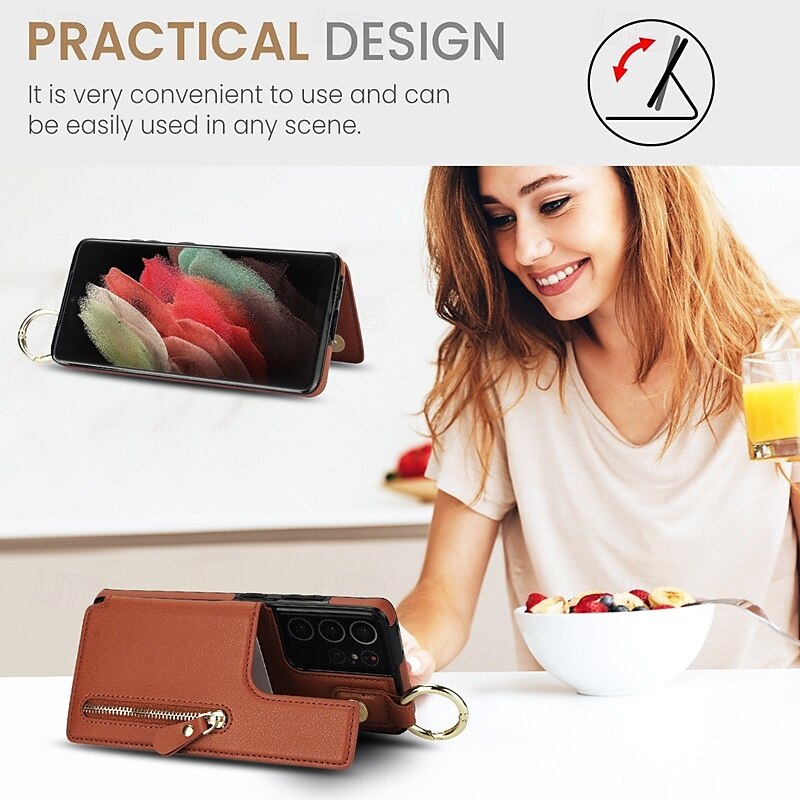 Phone Case For S24 S24 Ultra Plus S23 S22 S21 S20 Ultra Plus FE A55 5G A14 A54 A72 A73 A53 A70S Back Cover with Stand Holder Zipper Card Slot Retro TPU PU Leather 2025 - $22.99 –P8