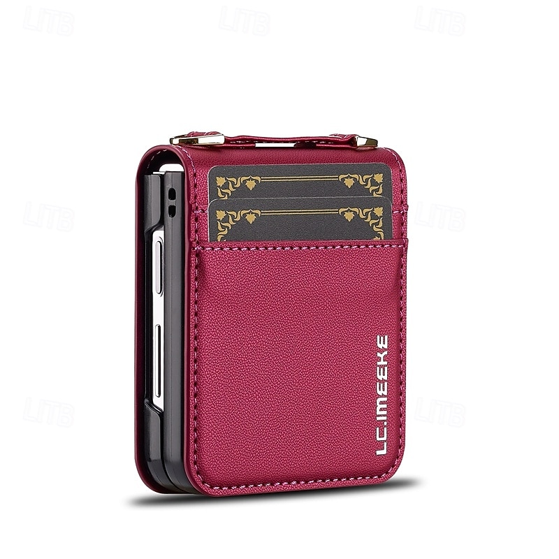 telefone Capinha Para Samsung Galaxy Z Flip 7 Z Virar 6 Z Flip 5 Z Flip 4 Z Flip 3 Capa traseira com cordão com pulseira Slot para cartão TPU Metal Couro PU de 2025 por $17.99 –P4