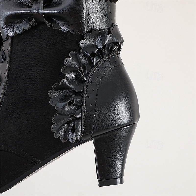 Women's Victorian Gothic Lace-Up Ankle Boots with Bow and Ruffle Trim – Gatsby-Inspired Elegant Boots for Cosplay, Costume Parties, and Vintage Fashion 2025 - $42.99 –P2