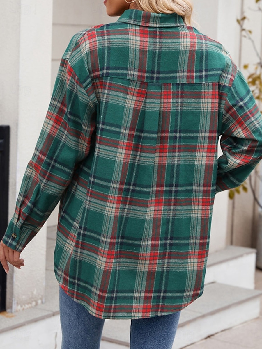 Dam Vardaglig jacka Utomhus Gata Dagliga kläder Höst Vinter Normal Täcka Normal Håller värmen Andningsfunktion Stylish Ledigt Jacka Långärmad Ränder och pläd Med fickor Mönster Rodnande Rosa 2025 - $41.99 –P5