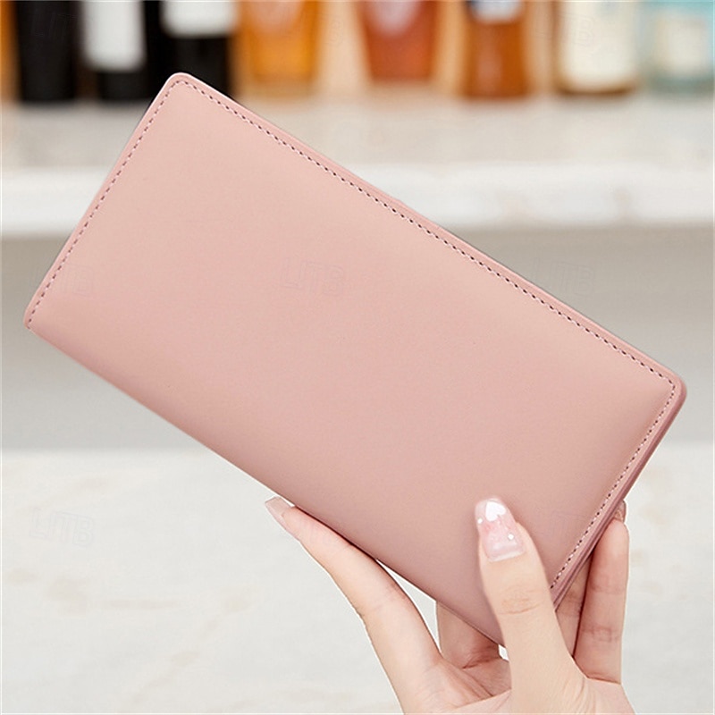Portafoglio lungo ultra sottile bifold portatile in pelle PU con blocco RFID e più slot per carte e libretto degli assegni &titolari di carte di credito del 2025 a $22.99 –P9