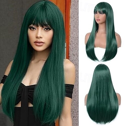 parrucca con frangia per donna parrucca lunga e liscia parrucca sintetica resistente al calore per ragazze uso quotidiano parrucca per feste di halloween cosplay del 2025 a $19.99 –P5