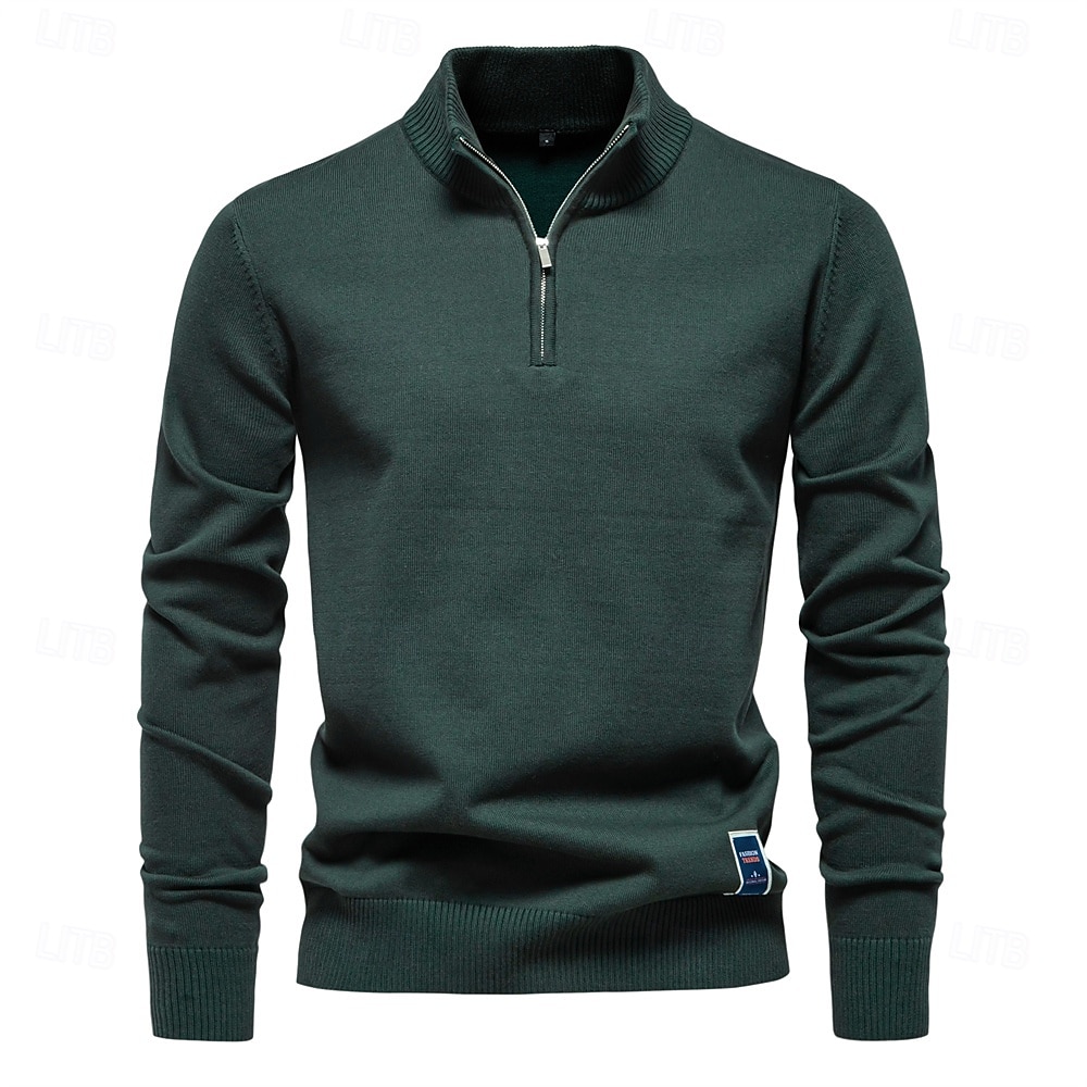 Mens Quarter Zip Cotton Pullover Sweaters Solid Color Casual Social Knit Mock Neck Polo Sweaters for Men 2025 - $37.99 –P1
