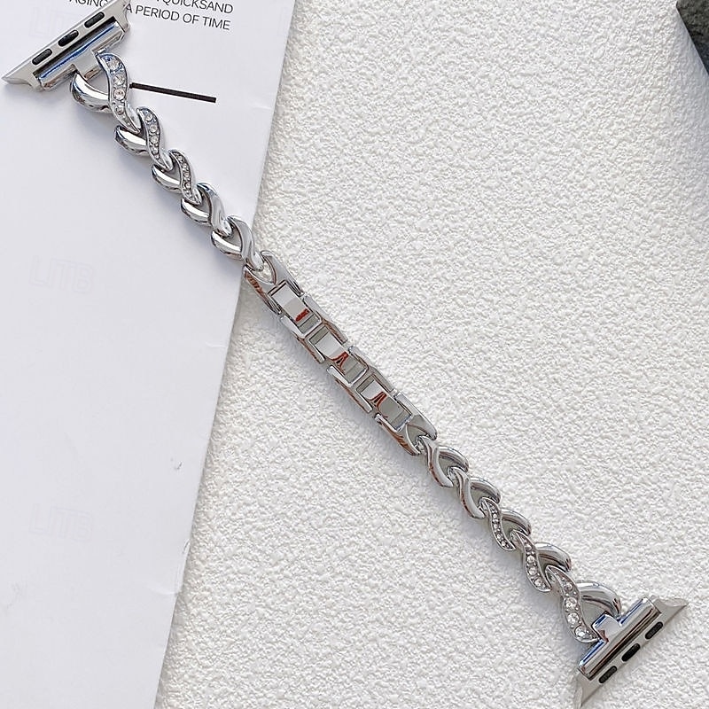 Solo Loop Compatibel met: Apple Watch-horlogebandje 38mm 40mm 41mm 42mm 44mm 45mm 49mm Bling Diamant Metalen sluiting Verstelbaar Legering Vervangende horlogeband voor iwatch Ultra 2 Series 9 8 7 SE 2026 - $17.99 –P7