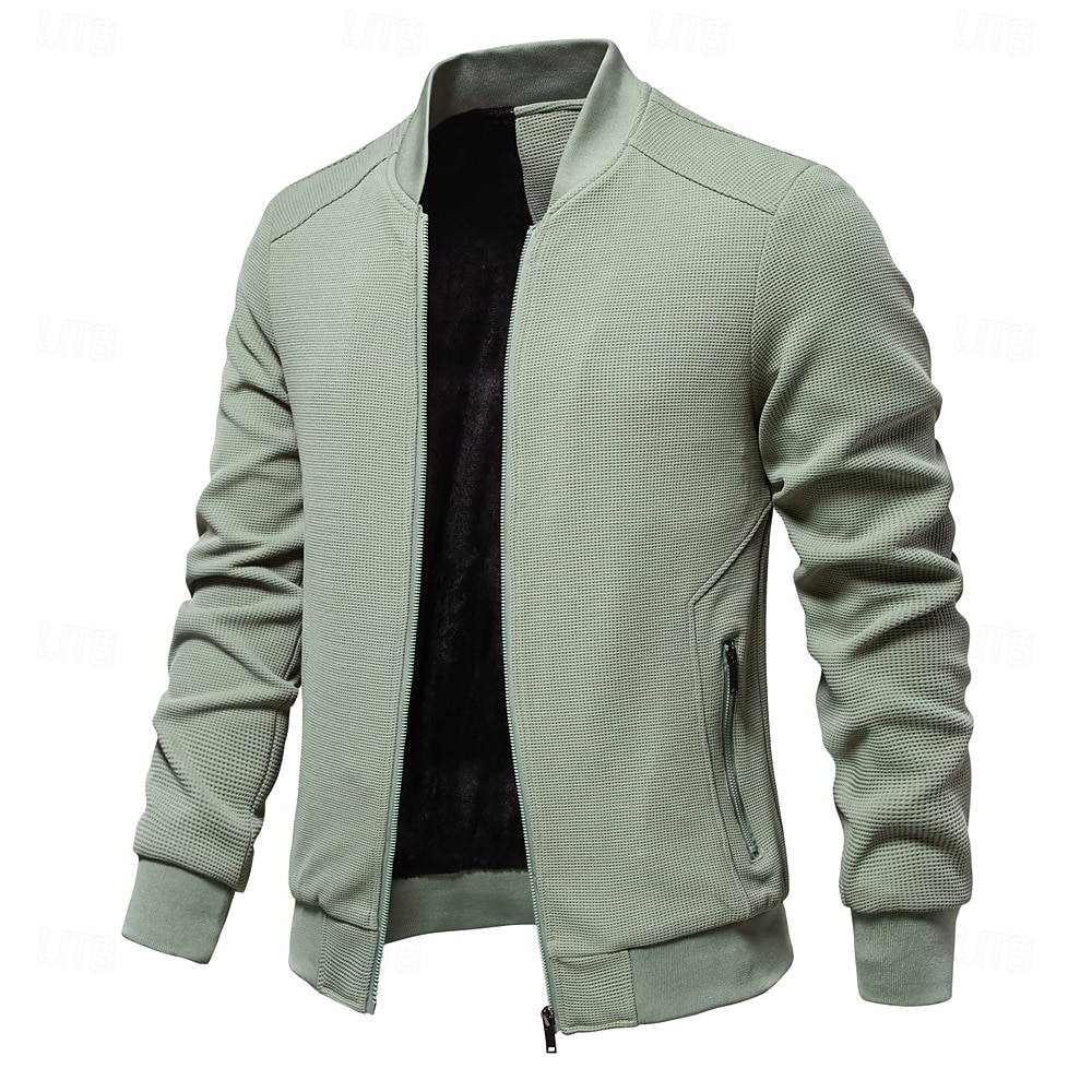 Hombre Chaqueta tipo gofre Chaqueta casual Casual Diario Sexy Primavera & Otoño Color sólido/liso Casual Cuello Mao Regular Albaricoque Negro Verde Claro Caqui Verde Ejército Chaquetas 2025 - $74.99 –P13
