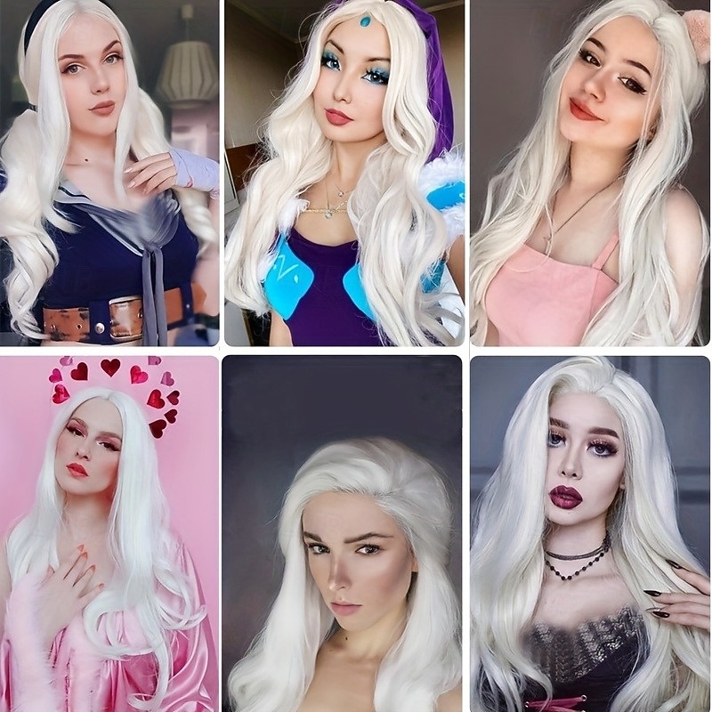 parrucca cosplay da donna con cappuccio in rete resistente al calore, parrucche sintetiche ondulate a piena densità, parrucche per costumi per carnevale, festival musicali, tutte le età del 2025 a $19.49 –P2