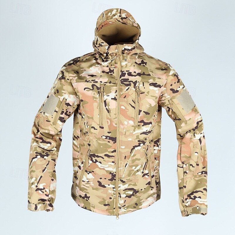 Herren Soft Shell Jacke Hoodie Jacke Wanderjacke Taktische Jacke Täglich Urlaub Windundurchlässig warm halten Tasche Herbst Winter Glatt Modisch Klassisch Mit Kapuze Standard Kamel Schwarz Khaki 2025 - $47.99 –P8