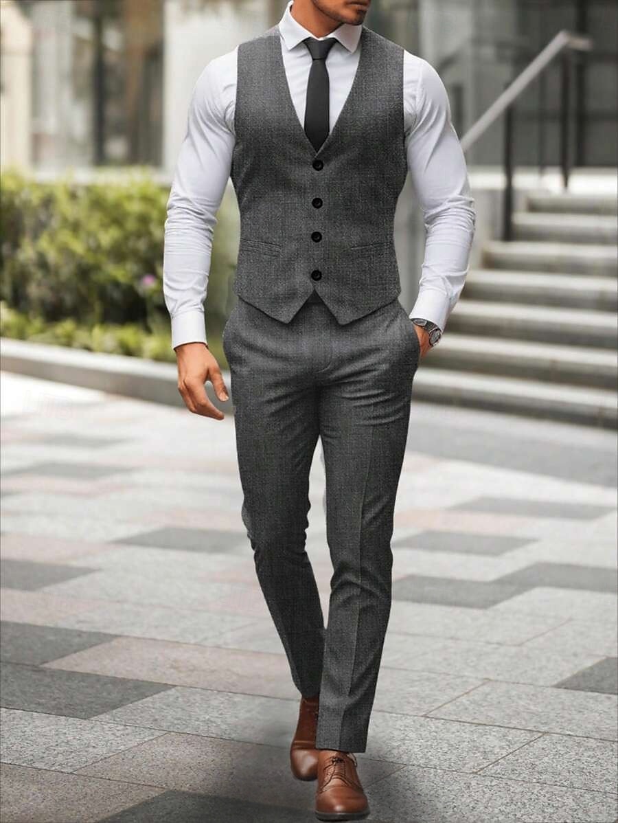 Men's Wedding Party Evening Wear Suits Homecoming Suits Black White Fashion Daily Solid Colored Standard Fit 2 Piece 2025 - $77.99 –P2