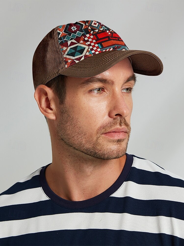 Men's Brown Baseball Cap with Colorful Tribal Print – Adjustable Casual Hat for Outdoor Activities and Festivals 2025 - $18.99 –P1