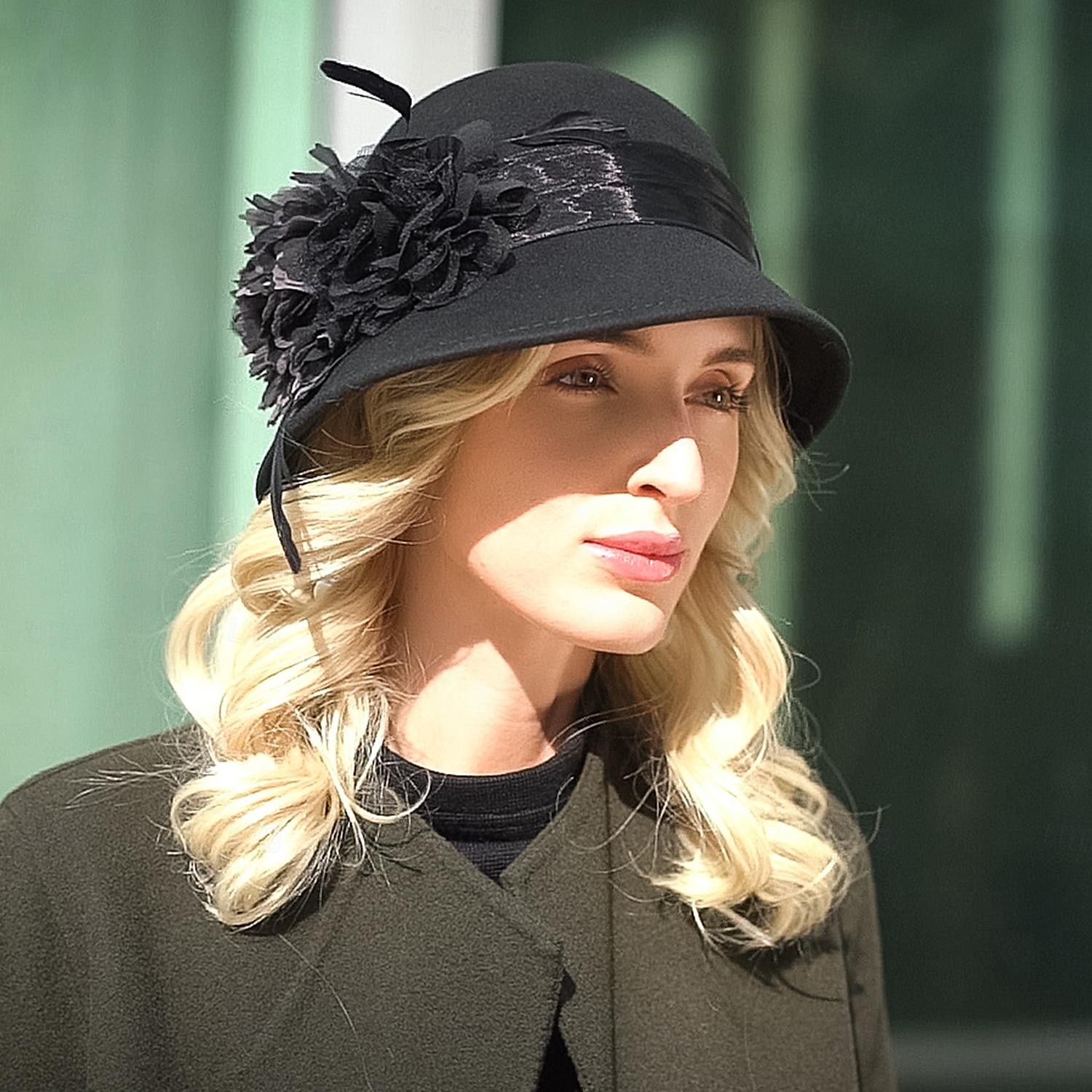 Kalap 100% Gyapjú Fedora kalap Esküvő Hölgyek napja Elegáns Brit Val vel Toll Csipke oldal Sisak Fejfedők 2025 - $45.99 –P9