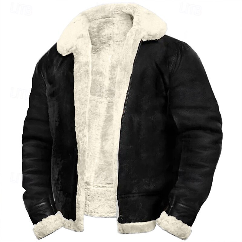 Herr Imitationsläderjacka Fleece-jacka Sherpajacka Bikerjacka Semester Dagligen Vindtät Håller värmen Ficka Fleece Höst vinter Slät Mode Klassisk Kavajslag Normal Imitationsläder Svart Vit Brun Jacka 2025 - $102.99 –P8
