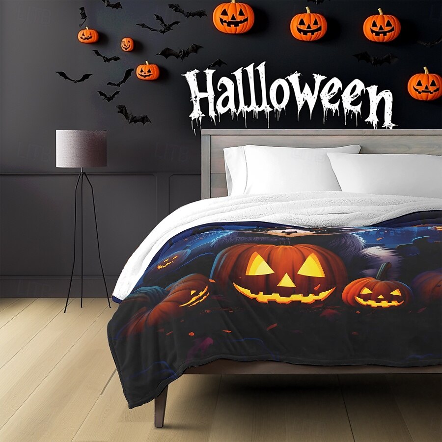 cobertor com tema de halloween com personagens e abóboras aconchegante e assustador de 2025 por $27.99 –P5