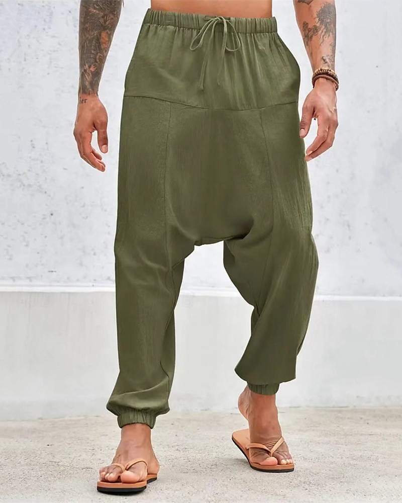 Herren Baumwollhosen Hose Hosen Sommerhosen Strandhose Haremshose Tasche Kordelzug Elastische Taille Glatt Komfort Atmungsaktiv Täglich Festtage Urlaub Hawaiianisch Boho Armeegrün Weiß 2025 - $27.99 –P7