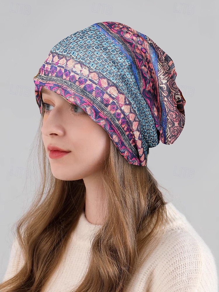 slö mössa i bohemisk stil för kvinnor – färgglad geometrisk mönstrad hatt, perfekt för vardagskläder och höstmode 2025 - $9.99 –P1