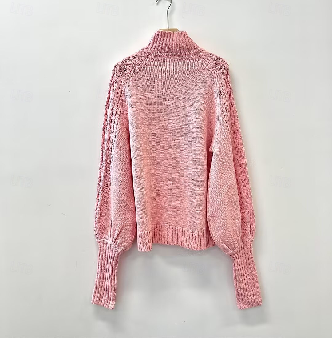 Dame Genser Elegant Mote Daglig Geometrisk Mock Neck Strikket Langermet Lange topper Strikke Arbeid Sjokkrosa Rød Høst Vinter 2025 - $48.99 –P3