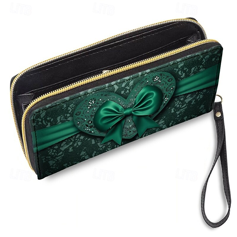 Grünes Reißverschlussportemonnaie für Damen mit Schleife und Spitze und Handschlaufe – stilvolle Clutch für Abendveranstaltungen, Partys und formelle Anlässe 2025 - $19.99 –P3