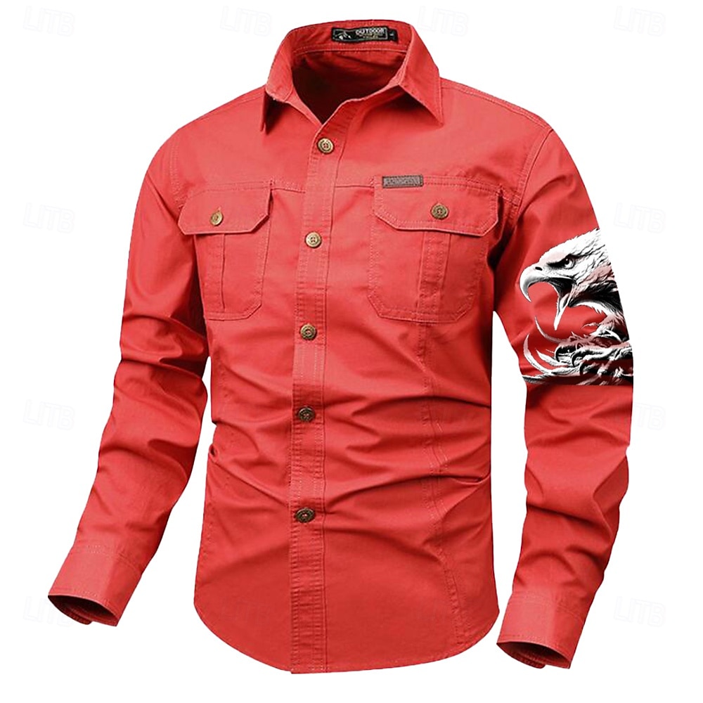 Hombre Águila Camisas de trabajo camisa occidental Camisa cargo Manga Larga Casual Táctico Deporte Noche Invierno Primavera & Otoño Cuello Vuelto Estampado Gris oscuro Negro Blanco Verde Ejército Rojo 2025 - $27.99 –P6