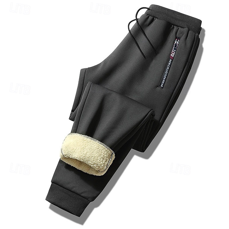 Men's Sherpa Fleece Pants Sweatpants Joggers Winter Pants Pocket Letter Warm Daily Leisure Sports Going out Streetwear Casual Black Black Straight Leg Micro-elastic 2025 - $22.99 –P9