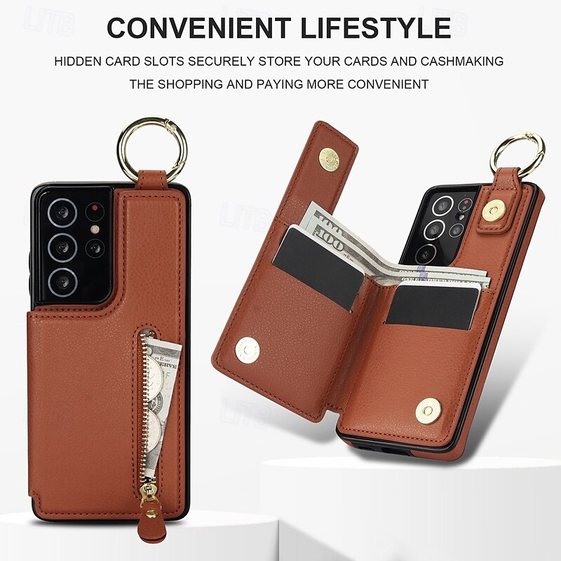 Phone Case For S24 S24 Ultra Plus S23 S22 S21 S20 Ultra Plus FE A55 5G A14 A54 A72 A73 A53 A70S Back Cover with Stand Holder Zipper Card Slot Retro TPU PU Leather 2025 - $22.99 –P9
