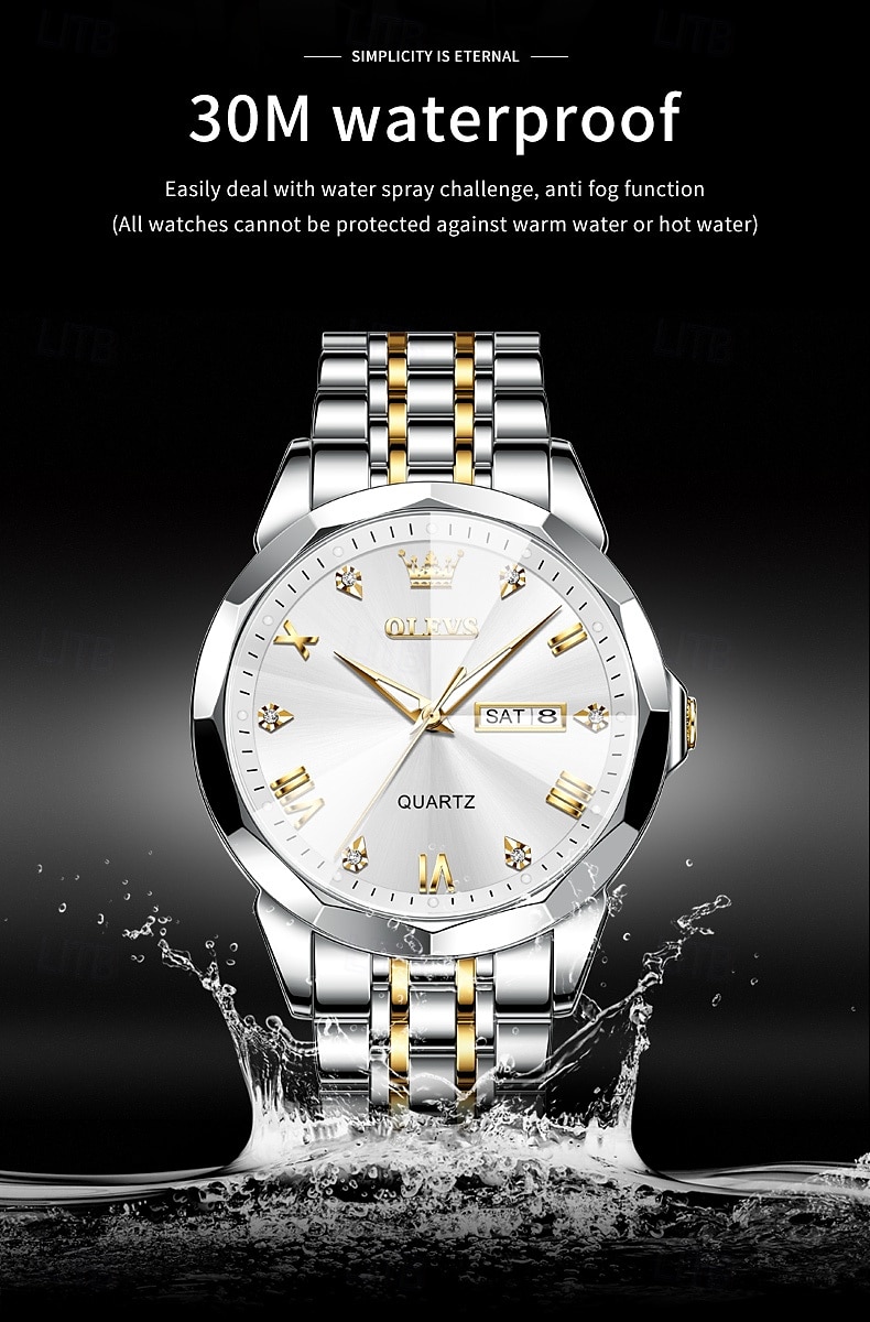 OLEVS Мужские кварцевые часы Минималистичные модные бизнес-наручные часы с подсветкой календарем датой неделя водонепроницаемые стальные часы 2026 - $35.99 –P6