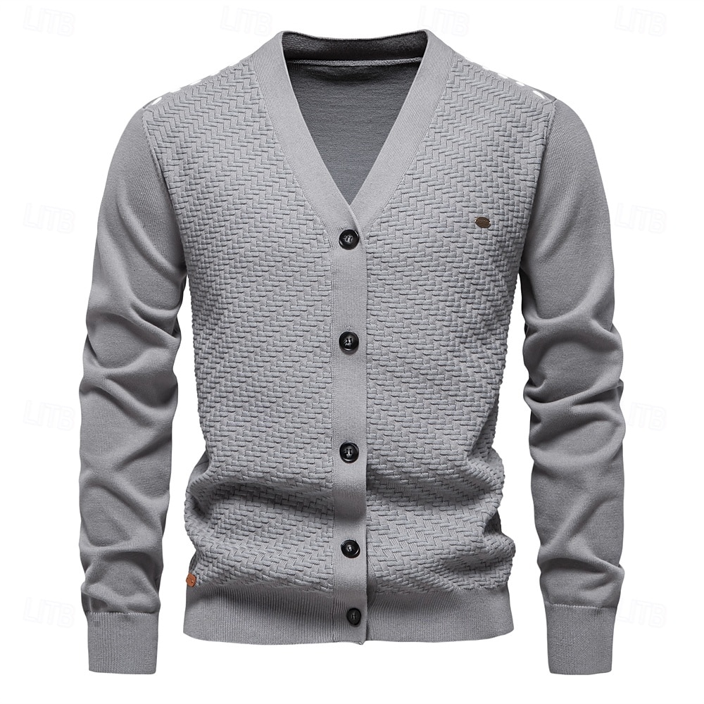 pulovere cardigan din bumbac noi pentru bărbați, cu decolteu în V, pulovere casual din tricot social, cardigane pentru bărbați 2025 - $44.99 –P1