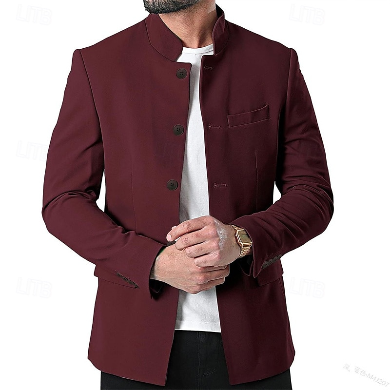 Herr Vardaglig jacka Kavaj Dagligen Semester Håller värmen Ficka Höst vinter Slät Vintage Mode Kinakrage Normal Svart Vit Vin Marinblå Jacka 2026 - $63.99 –P5