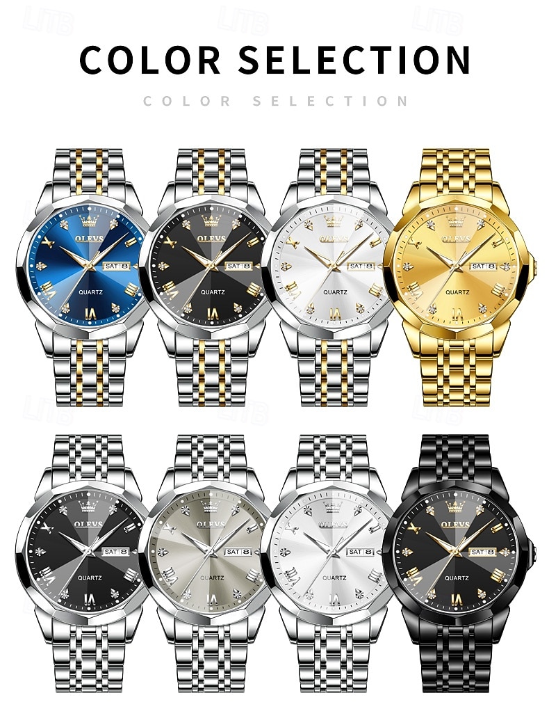 OLEVS Мужские кварцевые часы Минималистичные модные бизнес-наручные часы с подсветкой календарем датой неделя водонепроницаемые стальные часы 2026 - $35.99 –P8