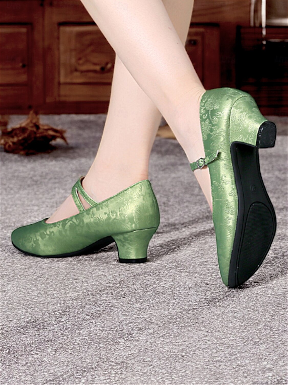 scarpe da ballo vintage da donna modello mary jane verdi con motivo floreale jacquard e tacco a blocco, perfette per balli da sala, latino americani ed eventi formali del 2025 a $42.99 –P2