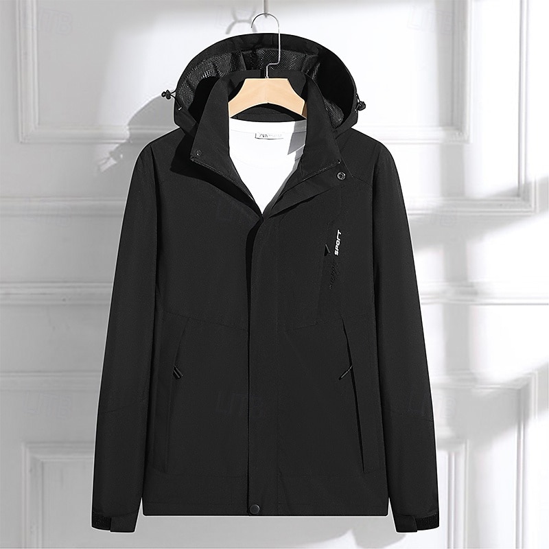 Men's Hoodie Jacket Outdoor Jacket Hiking Jacket Winter Outdoor Waterproof Breathable Soft Detachable Cap Jacket Full Length Visible Zipper Fishing Climbing Beach Dark Brown Dark Grey Navy Black Ivory 2025 - $48.99 –P3