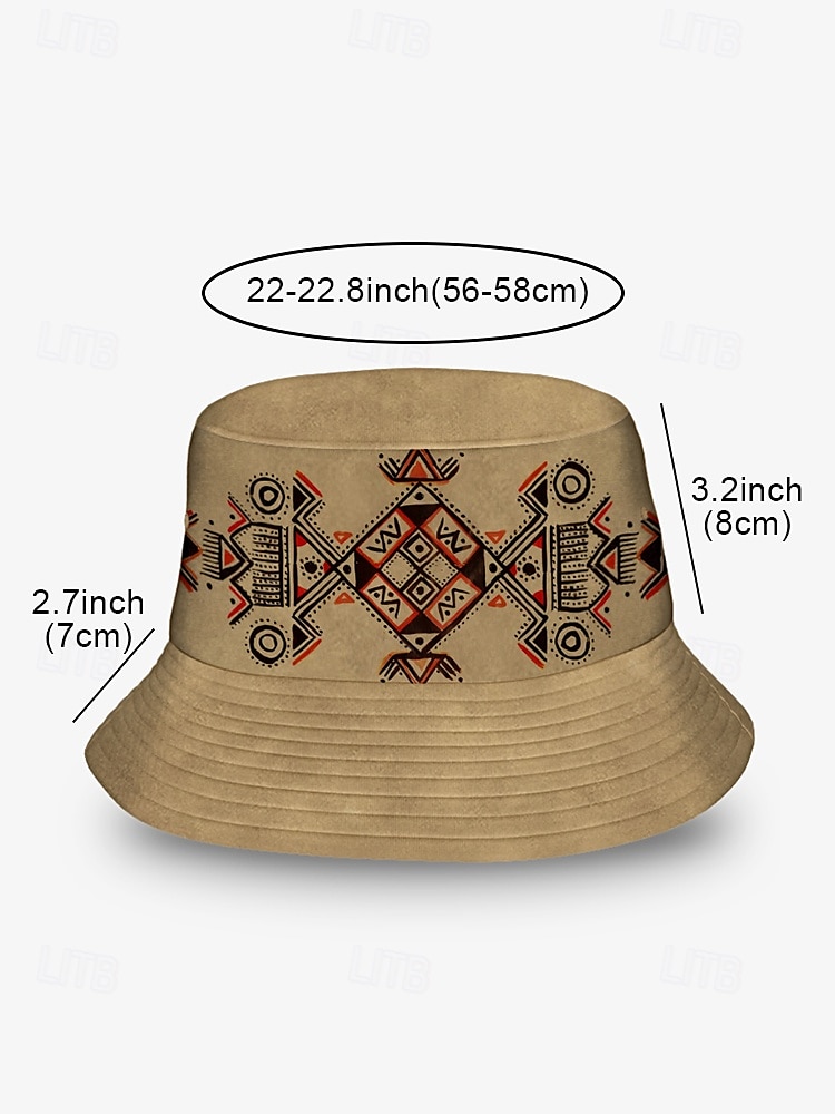 Men's Beige Bucket Hat with Ethnic Geometric Print - Stylish Summer Hat for Outdoor Adventures and Festivals 2025 - $18.99 –P4