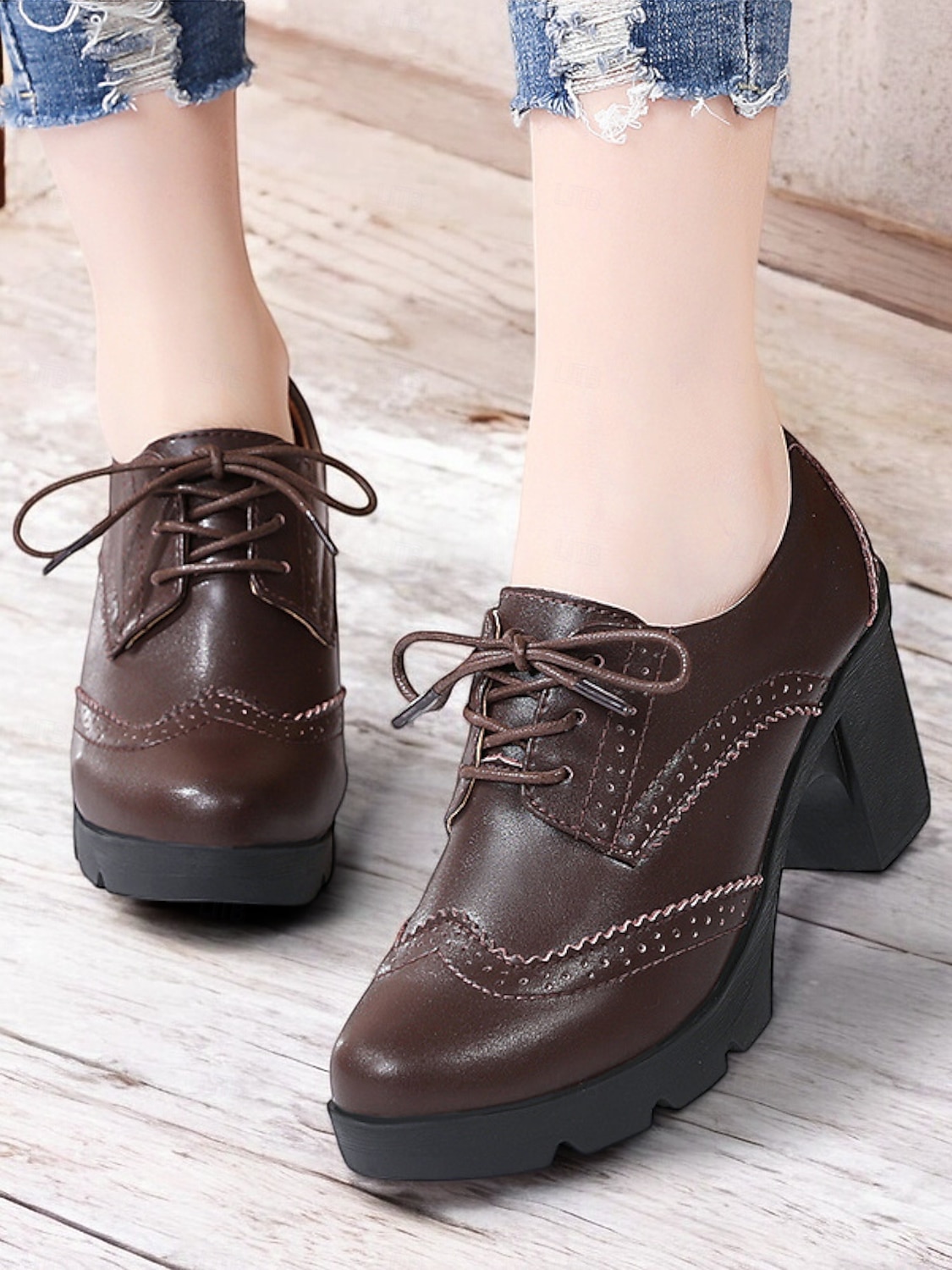női világoskék fűzős brogue vaskos sarkú oxford cipő – vintage ihletésű platformsarkú hétköznapi és irodai viselethez 2025 - $54.99 –P1