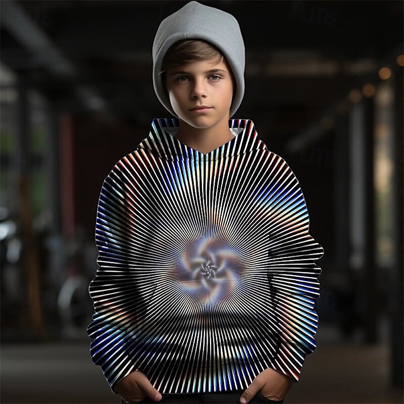 Pojkar 3D Grafisk Geometrisk Huvtröja Långärmad Vår Höst Mode Streetwear Barn 4-12 år Huva Utomhus Ledigt Dagligen Normal 2025 - $18.99 –P1