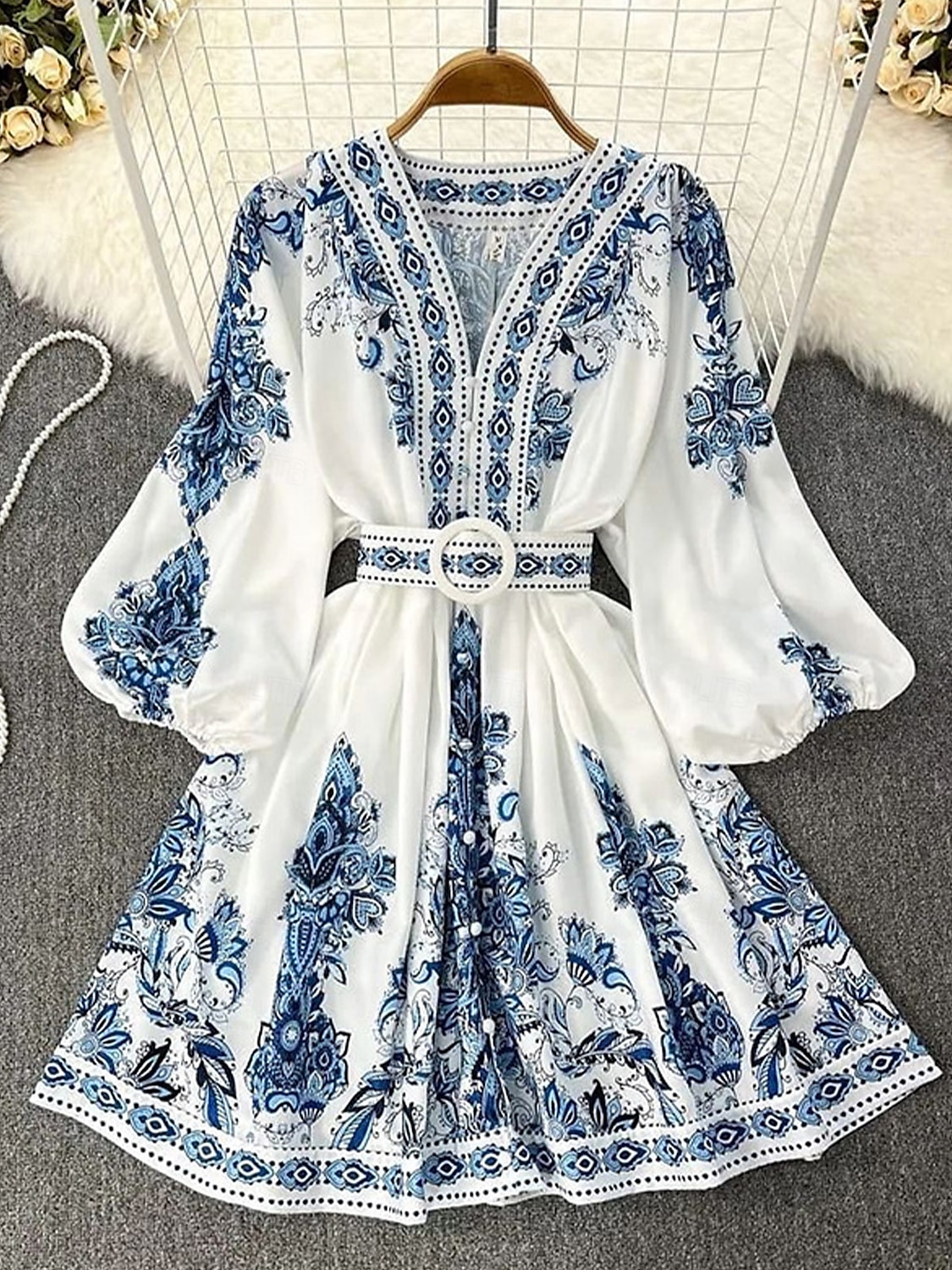 Dámské Midi šaty Áčkové šaty Boho šaty Elegantní Denní Běžný Květinový Geleneksel Dlouhý rukáv Do V Vodní modrá Jaro Podzim Zima 2025 - $41.99 –P3