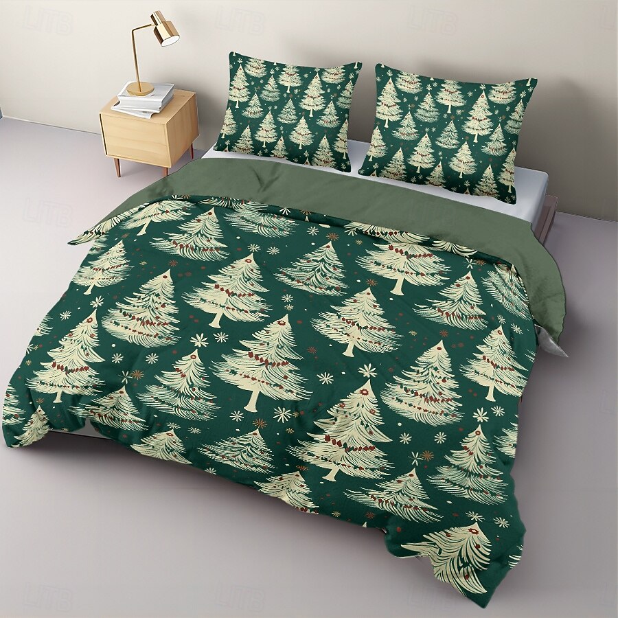 Funda de edredón navideña con diseño de árbol de Navidad, 100 % algodón, juego de cama festivo para las fiestas, incluye funda de edredón y fundas de almohada, decoración de dormitorio de temporada 2025 - $69.99 –P8