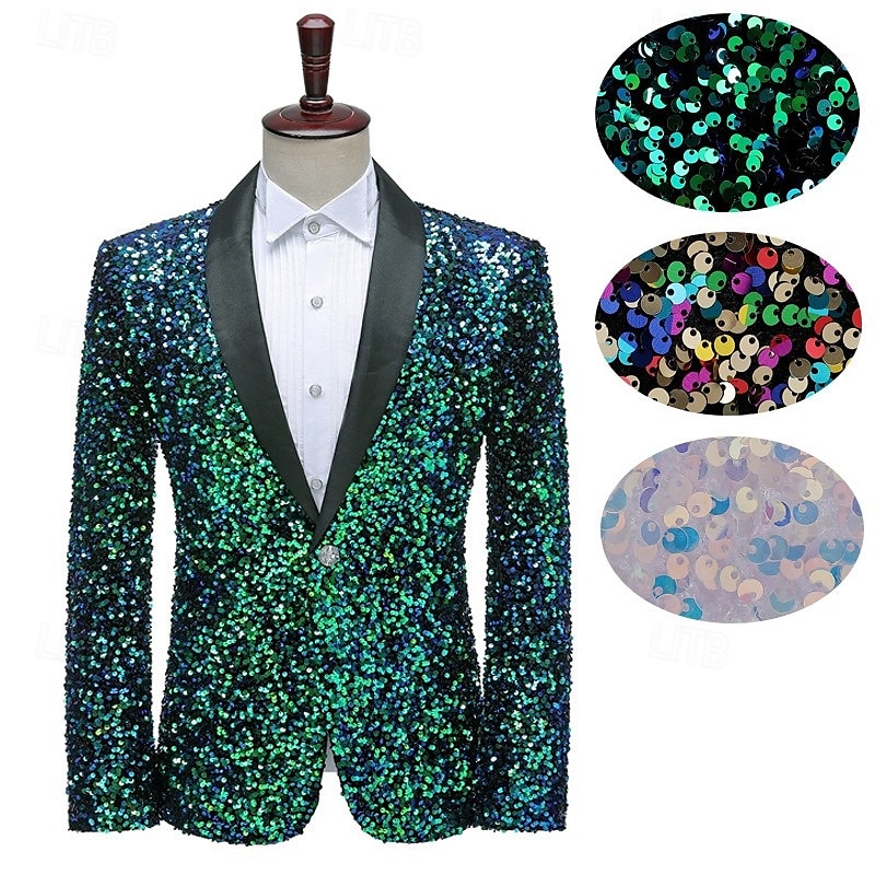 Men's Blazer Jacket Tuxedo Party Sparkle Sequin Polka Dot Blazer Black White Green Standard Fit Single Breasted One-button 2025 - $97.99 –P1