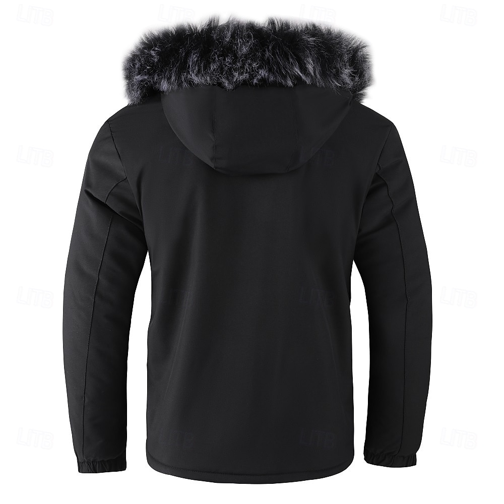 Herre Vinterjakke Sport Coat Turjakke Parkas Sport & Utendørs Camping & Vandring Vanntett Vindtett jakke Pelskanter Høst Vinter Helfarge Aktiv Med hette Normal Svart Hvit Jakker 2026 - $82.99 –P12
