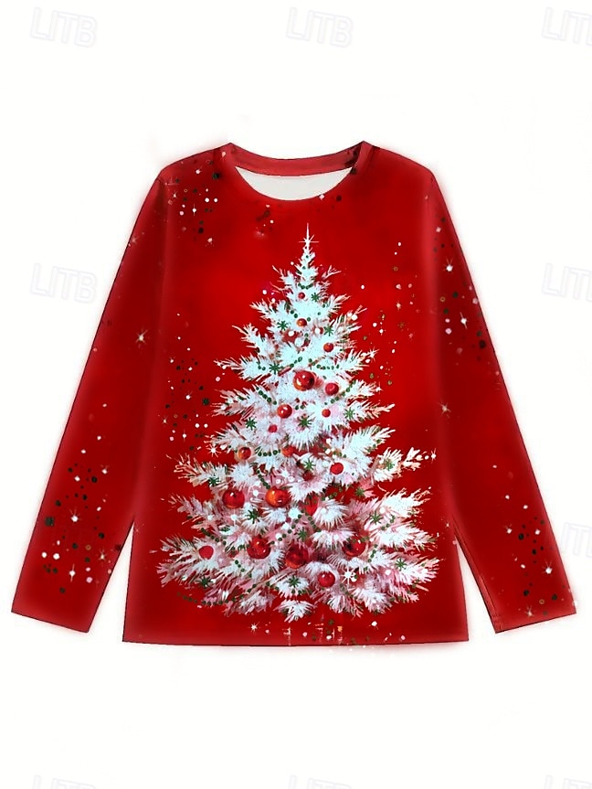 Koszula T dla kobiet Choinka Okrągły dekolt Czerwony Świąteczny Okazjonalny Wyjściowy wygodny rozmiar topów dostępnych Przedwiosna 2025 - $26.99 –P3