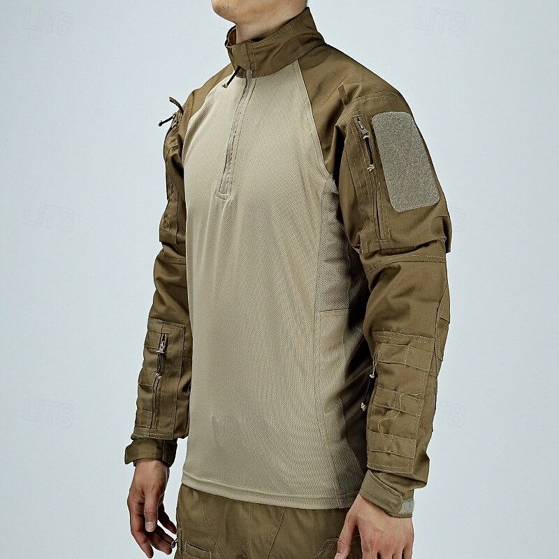 Męskie Koszula bojowa Koszula turystyczna Taktyczna koszula wojskowa Długi rękaw Quarter Zip Top Na wolnym powietrzu Oddychający Miękka Poliester Niejednolita całość Czarny Zieleń wojskowa Chropowata 2025 - $36.99 –P9