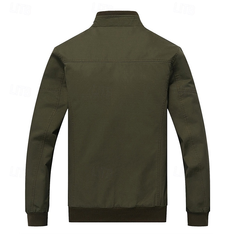 Herren Einsatzjacke übergangsjacke Ausgehen Windjacke Tasche Ganzjahres Einfach Klassisch Stehkragen Regulär Schwarz Khaki Armeegrün Jacken 2025 - $54.99 –P4