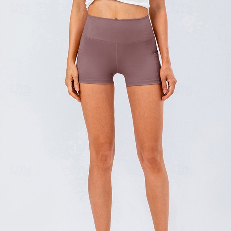 Women's Gym Shorts Yoga Shorts Workout Shorts with Phone Pocket High Waist Yoga Gym Workout Pilates Shorts Black White Yellow Sports Activewear Stretchy Slim 2025 - $17.99 –P17