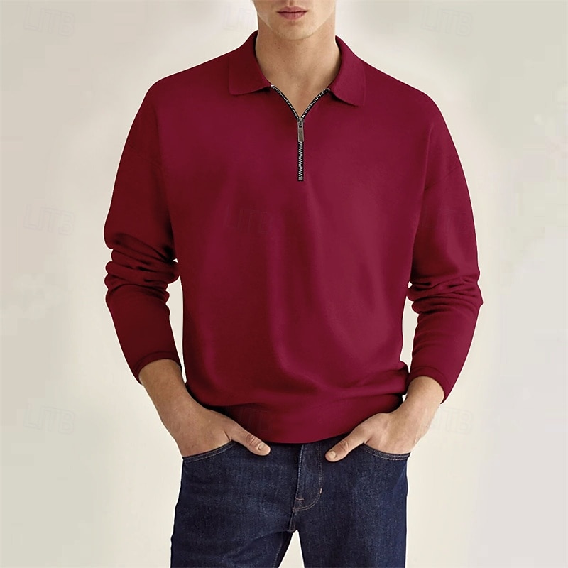 SoftFade™ Herren Viertel-Reißverschluss Polo Golf Shirt Alltag Urlaub Lapel Lange Ärmel Mode Modern Unifarben Frühling  Herbst Reguläre Passform Schwarz Grau 2026 - $17.99 –P8