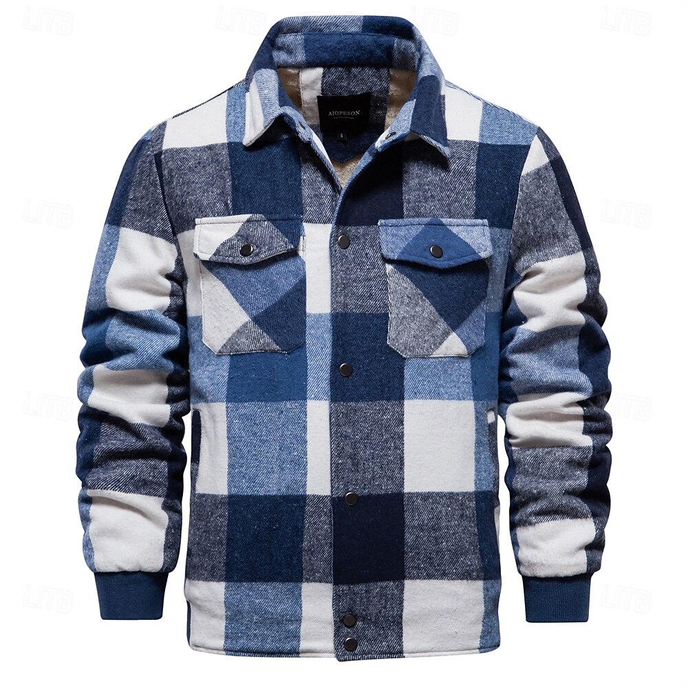 Per uomo Giacca da camicia Giacca sportiva Giacca in pile di flanella Casual / quotidiano Sexy Autunno inverno Color Block A quadri / A righe / Chevron Informale Bavero Standard Nero Blu reale Cachi del 2025 a $88.99 –P8