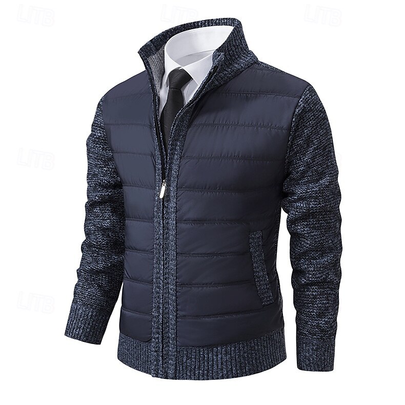 Men's Cardigan Sweater Dress Sweater Zip Sweater Sweater Jacket Fleece Sweater Ribbed Knit Stand Collar Clothing Apparel Winter Red Navy Blue S M L 2025 - $34.99 –P5