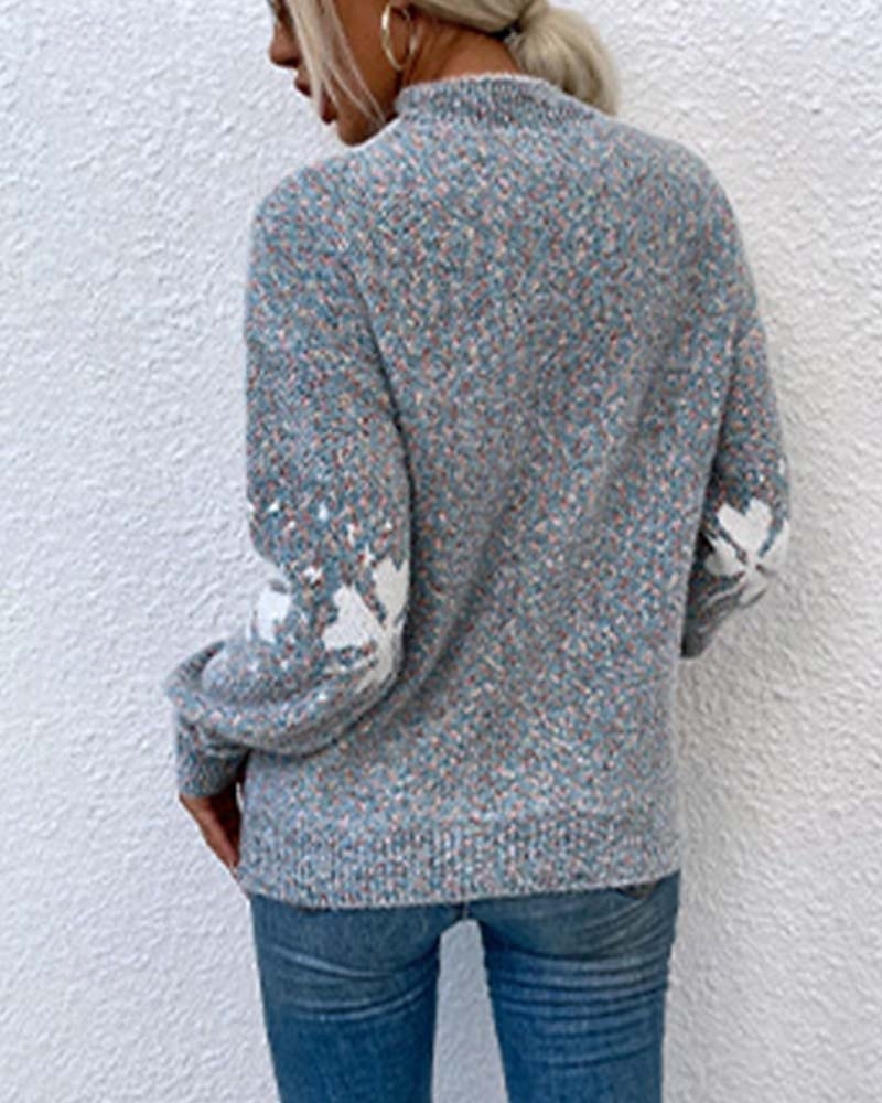 dames trui gebreide sneeuwvlok trui heathered blauw winter warm lange mouw oversized gezellig ronde hals casual vakantie ski loungewear multi-size kleding kleding 2025 - $47.99 –P2