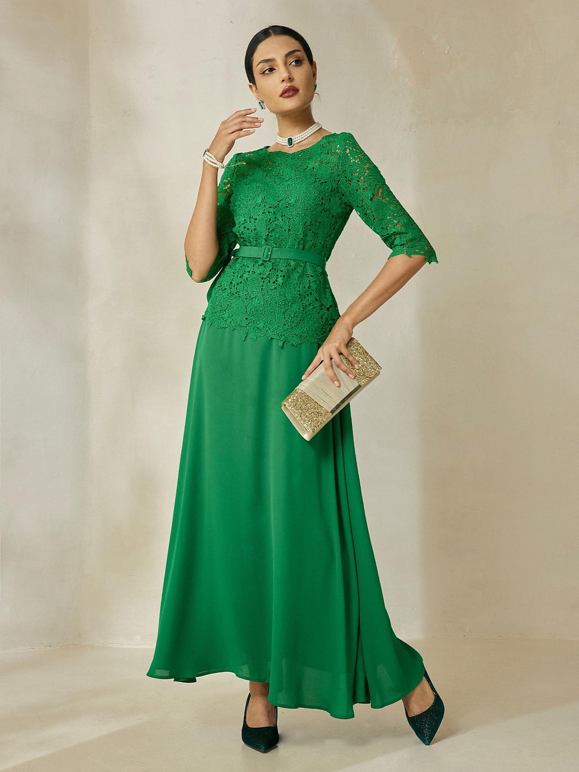 Chiffon Lace Belted Elegant Maxi Dress 2025 - $65.99 –P1